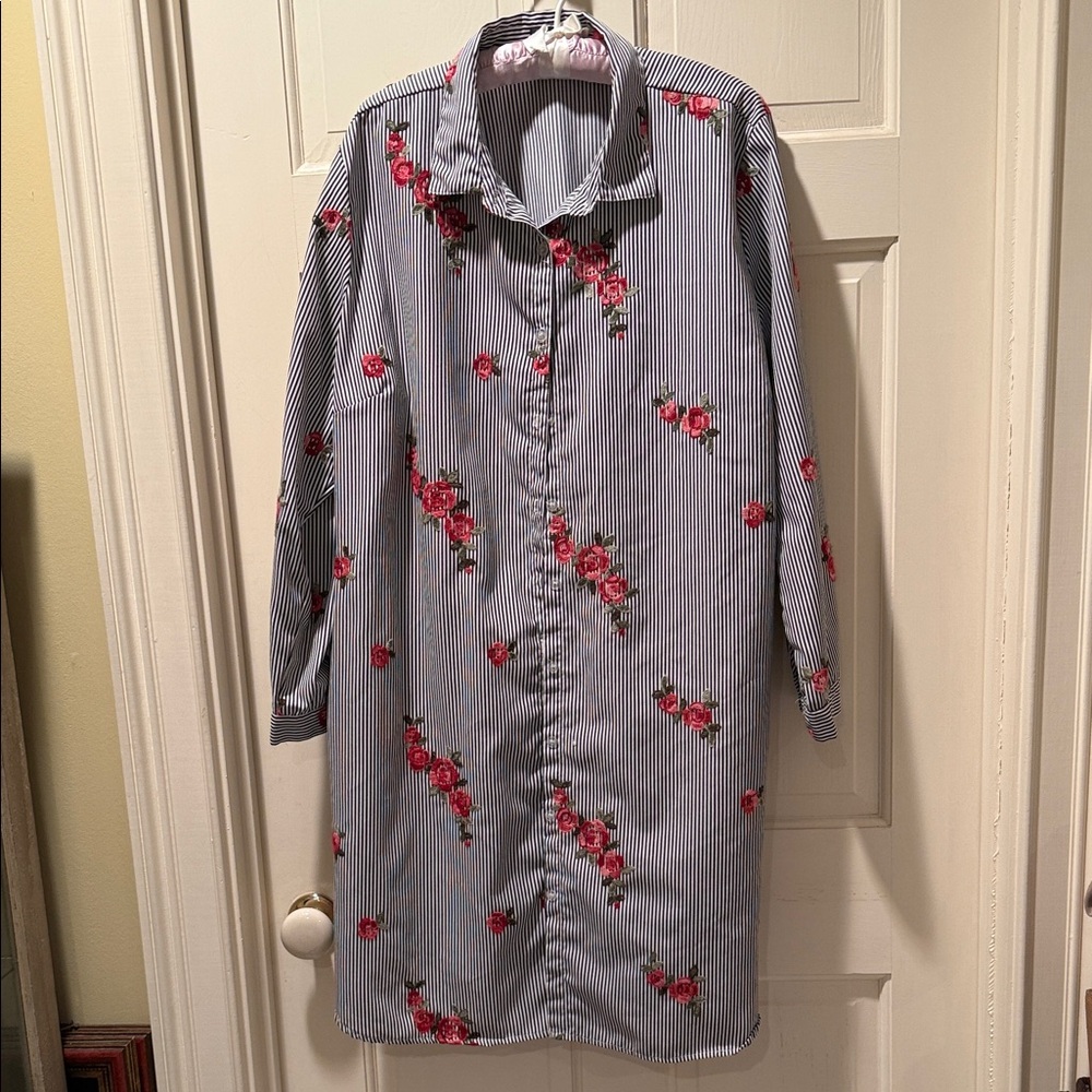 Floral Striped Button-Up Dress